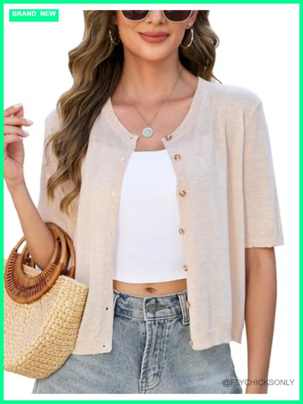 Women's Wool Blend Sheer Short Sleeve Cardigan Lightweight Summer Knit